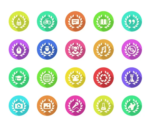 Achievements Vector Icon Set Flat Shadow Style — Stock Vector