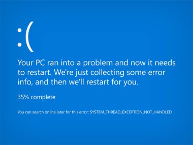 Modern mavi ölüm perdesi (BSOD). Sistem çökme hatası. Vektör İllüstrasyonu