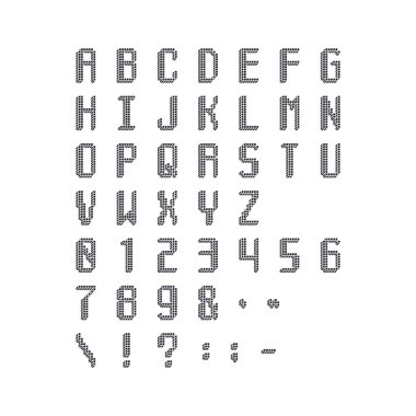 Piksel Kübik Tek Krom Latin Font. Harfler, Sayılar ve Semboller