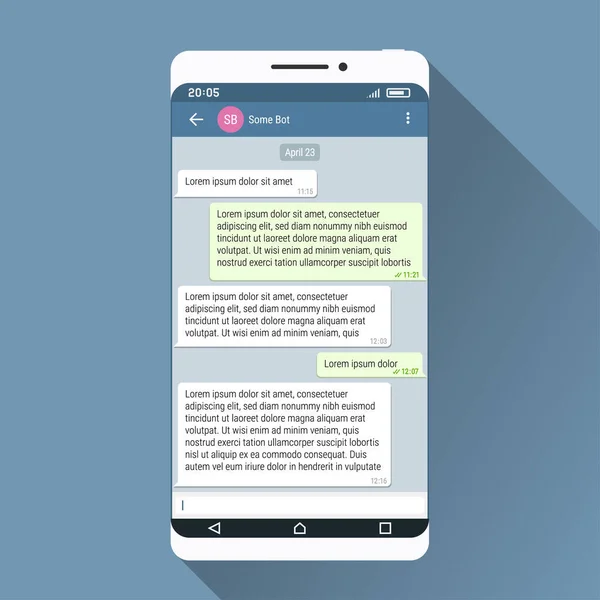 Smartphone Application Messagerie Sur Son Écran Illustration Design Plat — Image vectorielle