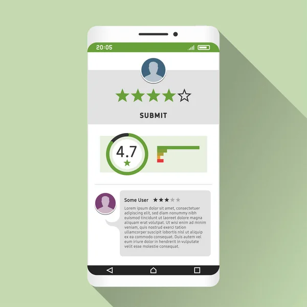 スマートフォンや画面上のモバイルアプリの評価 フラットデザインイラスト — ストックベクタ