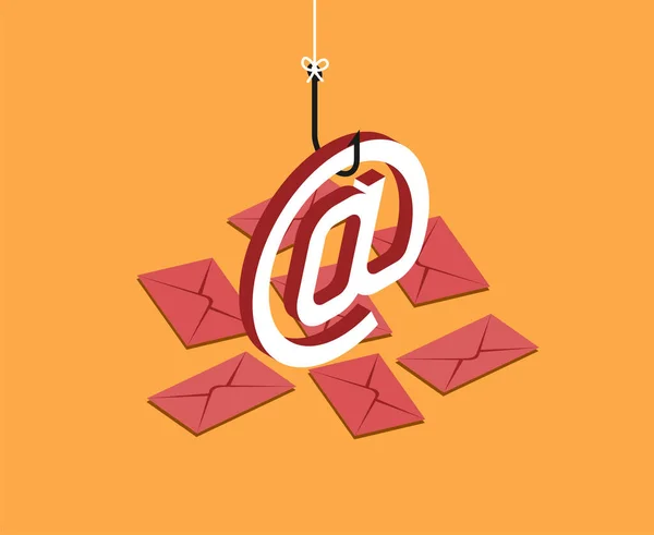 Mail Symbool Vishaak Gele Achtergrond Enveloppen Oplichting Spam Phishing Concept — Stockvector