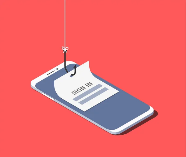 Formulaire Connexion Sur Crochet Pêche Sur Écran Smartphone Scam Phishing — Image vectorielle
