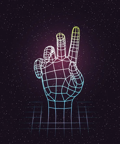 Retro 80S Futuristisch Ontwerp Voor Diepe Ruimte Menselijke Hand Die — Stockvector