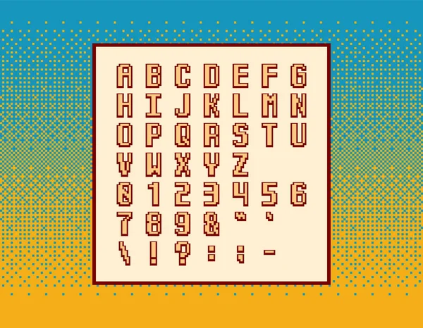 Fonte Retro Vector Pixel Vídeo Game Símbolos Letras Números Sobre —  Vetores de Stock