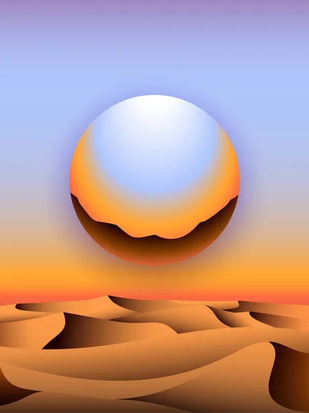 Retro Design Paisagem Futurista Globo Cromado Sobre Deserto — Vetor de Stock