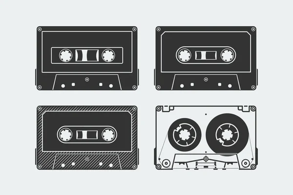 Silhouetten Von Kompaktkassetten Oder Kassetten — Stockvektor