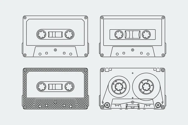 Siluetas Casetes Compactos Cintas Estilo Contorno — Archivo Imágenes Vectoriales