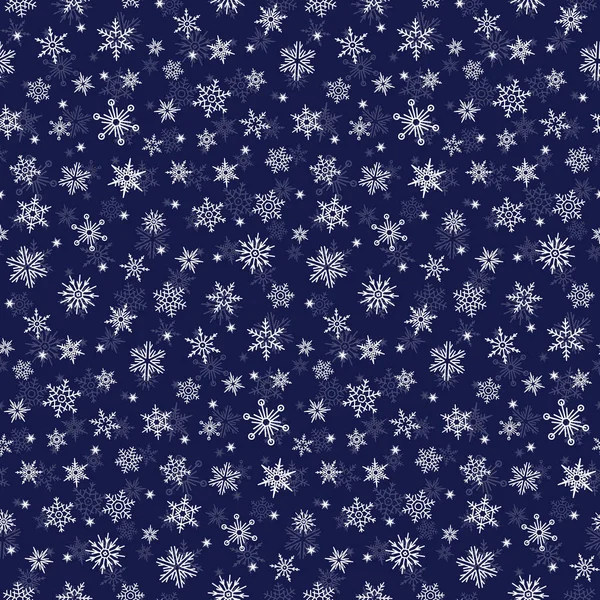 Patrón Azul Oscuro Sin Costuras Copos Nieve — Vector de stock