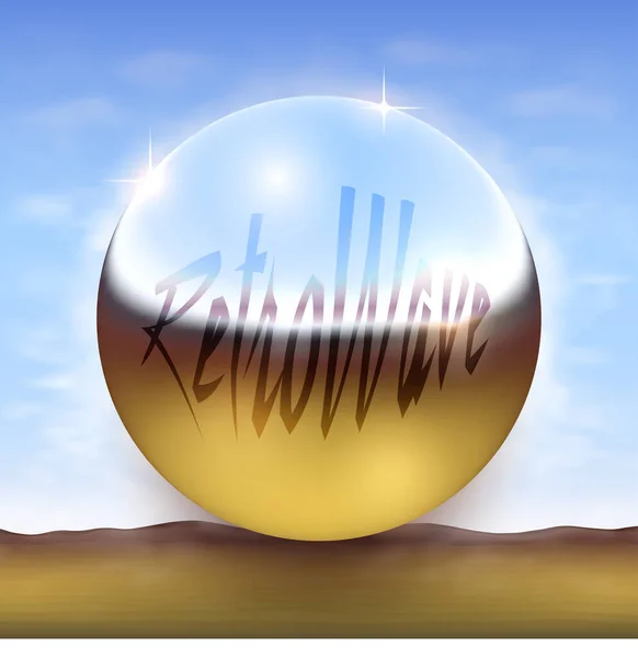 Ретро Футуристичні Векторні Ілюстрації Хромова Куля Над Пустелею — стоковий вектор