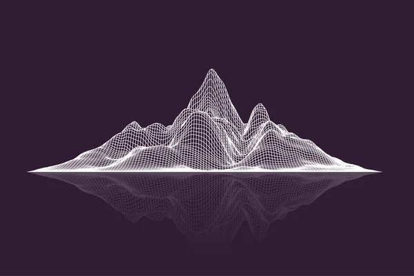 Monts Abstraits Treillis Métallique Vectoriel Avec Réflexion Vue Face — Image vectorielle