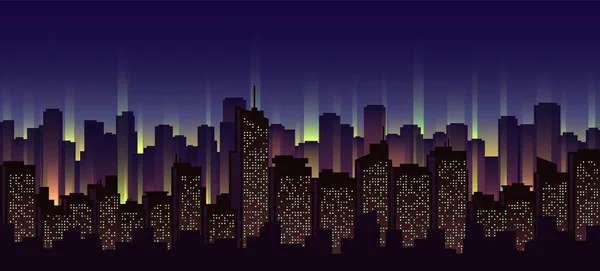 Urban Neon Landscape Nighttime Cityscape Vector Illustration — Stock Vector