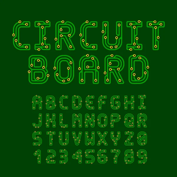 Circuit Board Style Διανυσματική Λατινική Γραμματοσειρά Γράμματα Και Αριθμοί Από — Διανυσματικό Αρχείο