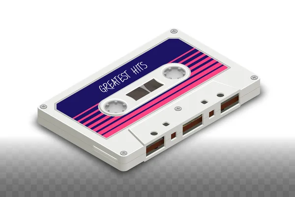 Isometrische Realistische Geïsoleerde Witte Compacte Cassette Jaren Retro — Stockvector