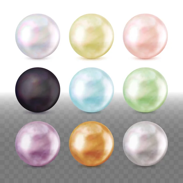 Realistische Isolierte Runde Perlen Verschiedenen Farben — Stockvektor