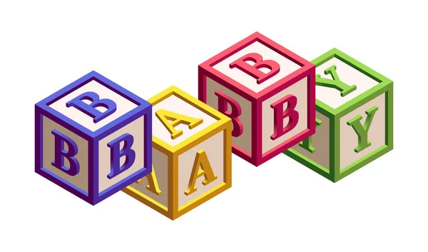Isometrische Kinderblöcke Mit Buchstaben Und Einem Wort Baby — Stockvektor