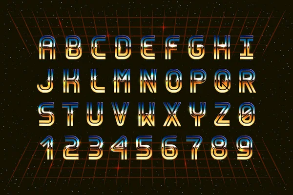 Retro Chrome Lettertype Stijl Van Jaren Vector Retro Futuristische Typografie — Stockvector