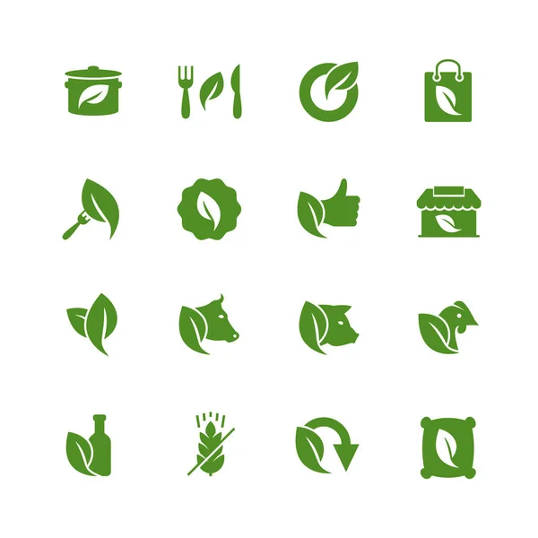 Set Iconos Relacionados Con Alimentos Tiendas Ecológicas Estilo Glifo — Vector de stock