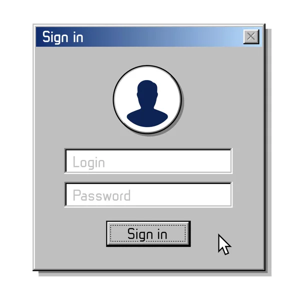 Login Sign Web Form Estilo Antigo Sistema Operacional Retro — Vetor de Stock