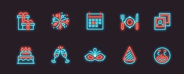 Holiday Festival Party Vector Icon Set Neon Outline Style — Stockový vektor