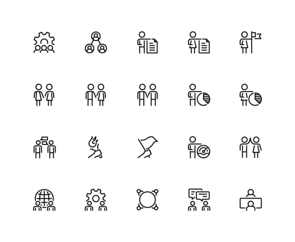 Negócios Pessoas Comunicação Contatos Profissionais Vector Icon Set Outline Style — Vetor de Stock