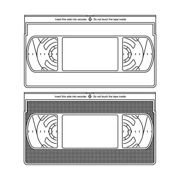 Outlined Silhouettes Video Recorder Tape Video Cassettes Isolated White Background — Stock Vector