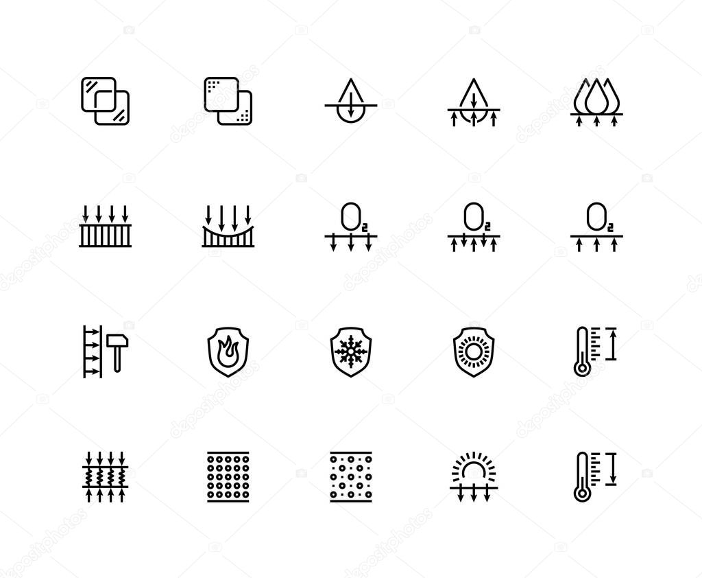 Material properties vector icon set in thin line style. Pixel perfect, 48x48 grid