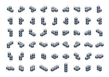 Isometric Tetromino Blokları. Vektör Simgesi Glyph Biçiminde Ayarlandı
