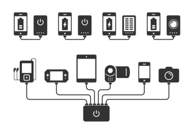 Siluetler Akıllı Telefon, Tablet, E-Kitap, Oyuncu, Kamera ve Kamera Yüklü Powerbank