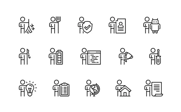 People Professions Activities Occupation Vector Icon Set Outline Style — Stock Vector