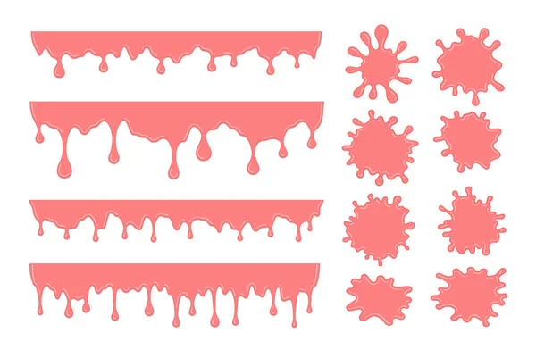 粉色泡泡糖滴落和水花喷口的矢量集 — 图库矢量图片
