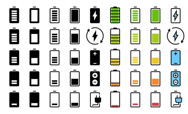 Battery Charging Indication Level State Charge Vector Icon Set — Stock Vector