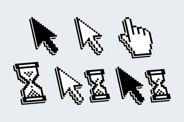 Набор Изолированных Pixelated Cursors Pointers Shape Arrow Hand Hour Glass — стоковый вектор