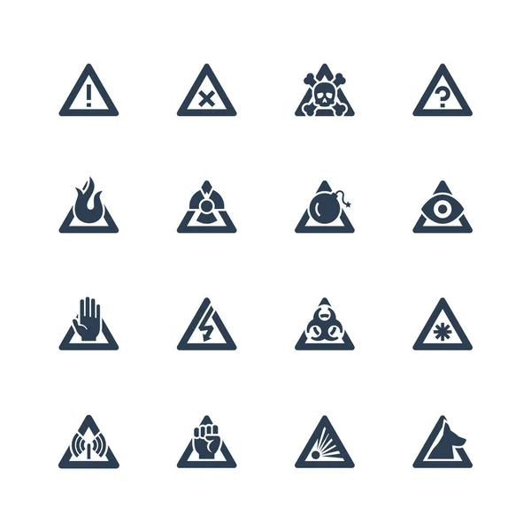 Signos Advertencia Conjunto Iconos Vectoriales Estilo Glifo — Archivo Imágenes Vectoriales