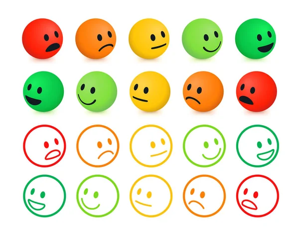 对满意度进行评级和排位 等距圆脸描述情感 — 图库矢量图片