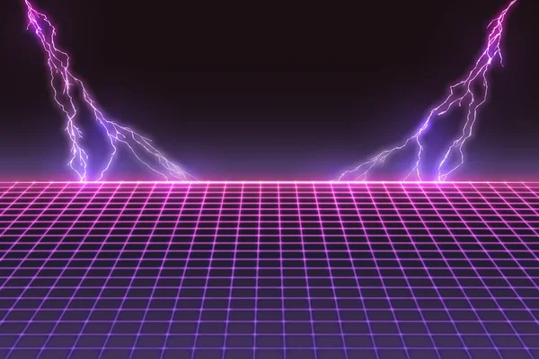 Laser Grid Болтами Блискавки Ретро Футуристичний Шаблон Стилі Synthwave Retrowave — стоковий вектор