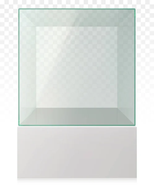 Vettore Realistico Vuoto Cubo Vetro Trasparente Piedistallo — Vettoriale Stock