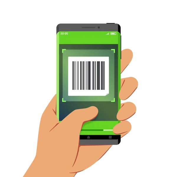 Smartphone Portatif Avec Application Scanner Code Barres Sur Son Écran — Image vectorielle