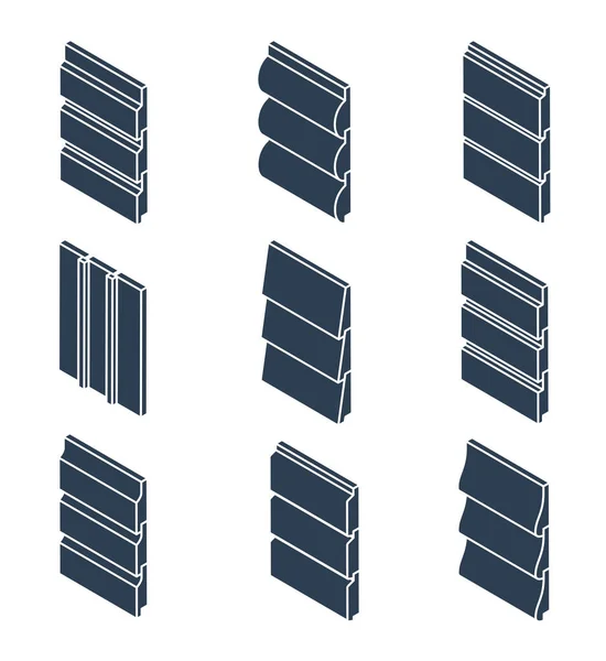 Silhouettes of Siding Profiles in Isometric View — Stock Illustration Silhouettes Siding Profiles Isometric View Stock Vector