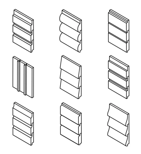 Different Siding Profiles in Isometric View and Outline Style — Stock Illustration Different Siding Profiles Isometric View Outline Style Stock Vector