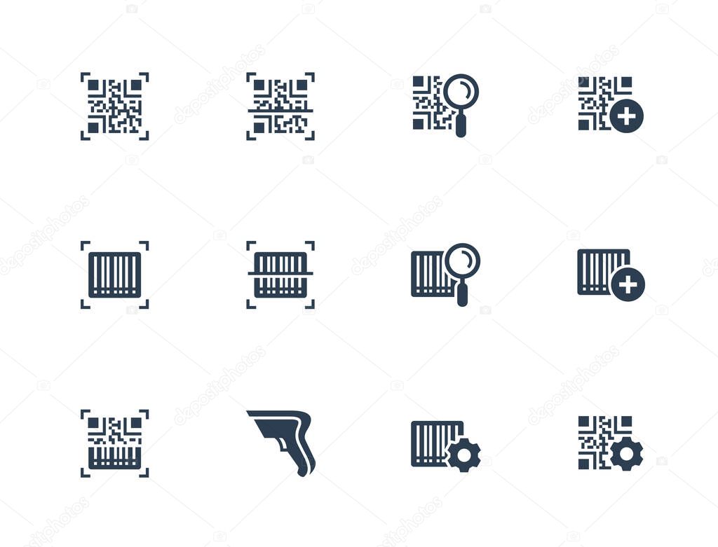 QR Code and Barcode Scanning Related Vector Icon Set in Glyph Style