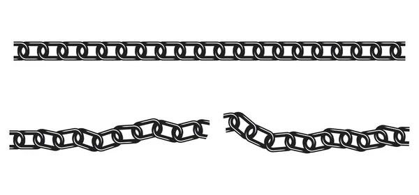 Straight Unbroken Flileable Chain Und Wavy Broken Chain Silhouetten — Stockvektor