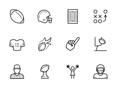 Amerikan futbol ikonu ince çizgi şeklinde ayarlandı