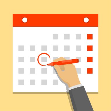 Bir gün duvarda ve el işaretlerinde takvim vardı. Düz tasarım vektör çizimi