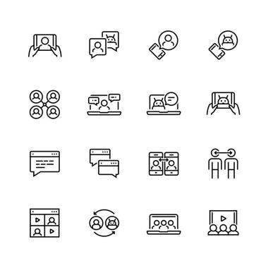 İletişim akıllı teknoloji vektör simgesi ince çizgi biçiminde ayarlandı