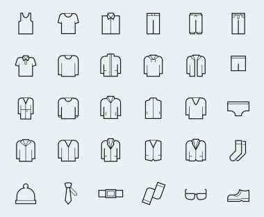 Erkek giyimi simgeleri ince çizgi şeklinde