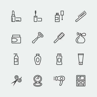 Kozmetik ve güzellik simgesi ince çizgi şeklinde ayarlandı