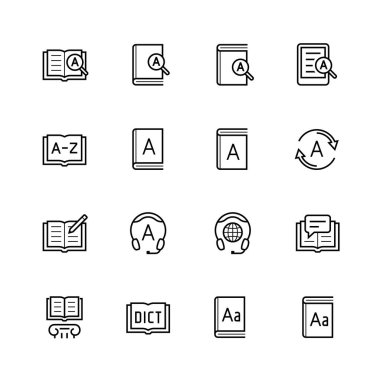 Sözlük, sözlük kitabı simgesi ince çizgi biçiminde ayarlandı