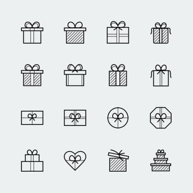 İnce çizgi biçiminde vektör hediye simgeleri