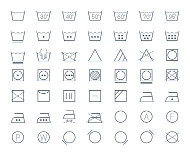 Çamaşır ve tekstil bakım sembolleri ve tabelaları.